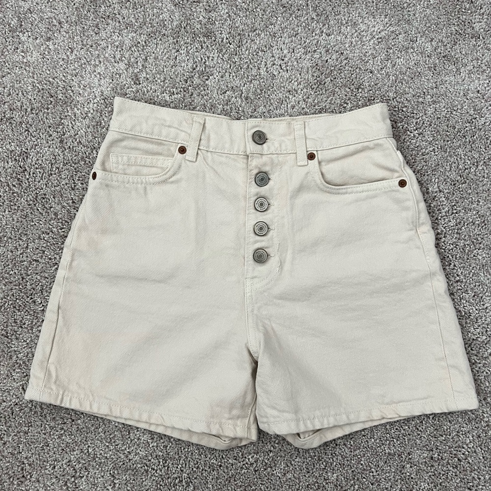 Reformation Cream High Waist Denim Shorts